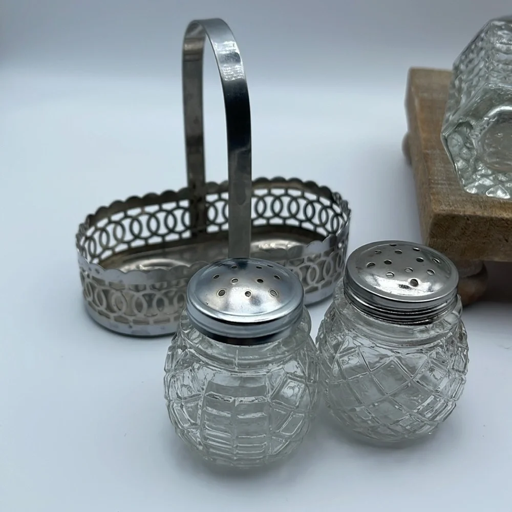 Vintage Pressed Glass Salt and Pepper Shakers with Silver Accents Lot of 3 Sets